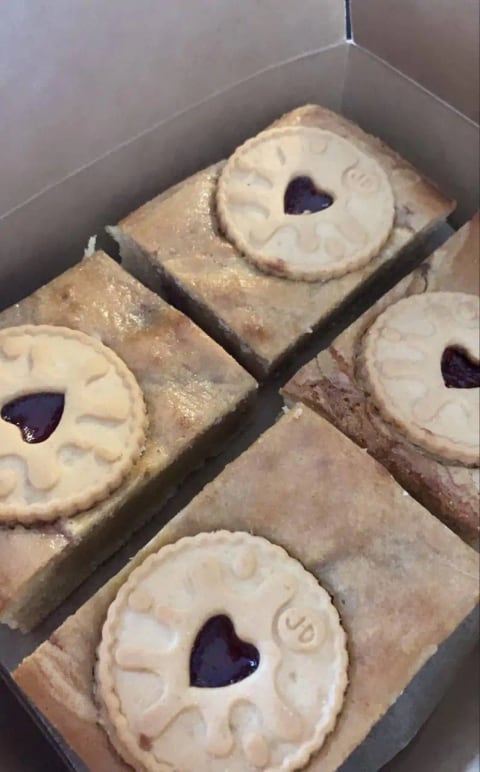 A freshly made blondie bake for a celebration table